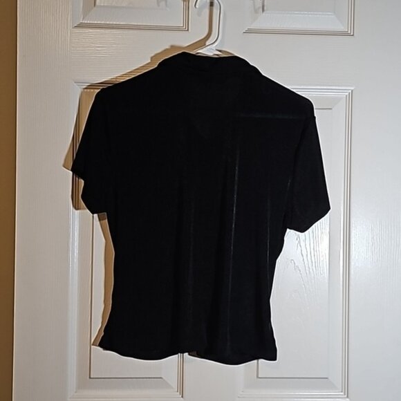 SO Black Short Sleeve Button Up Rouched Silky Semi Sheer Top Size XL - Picture 1 of 5